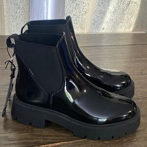 No Boundaries Shiny Black Ankle Boots